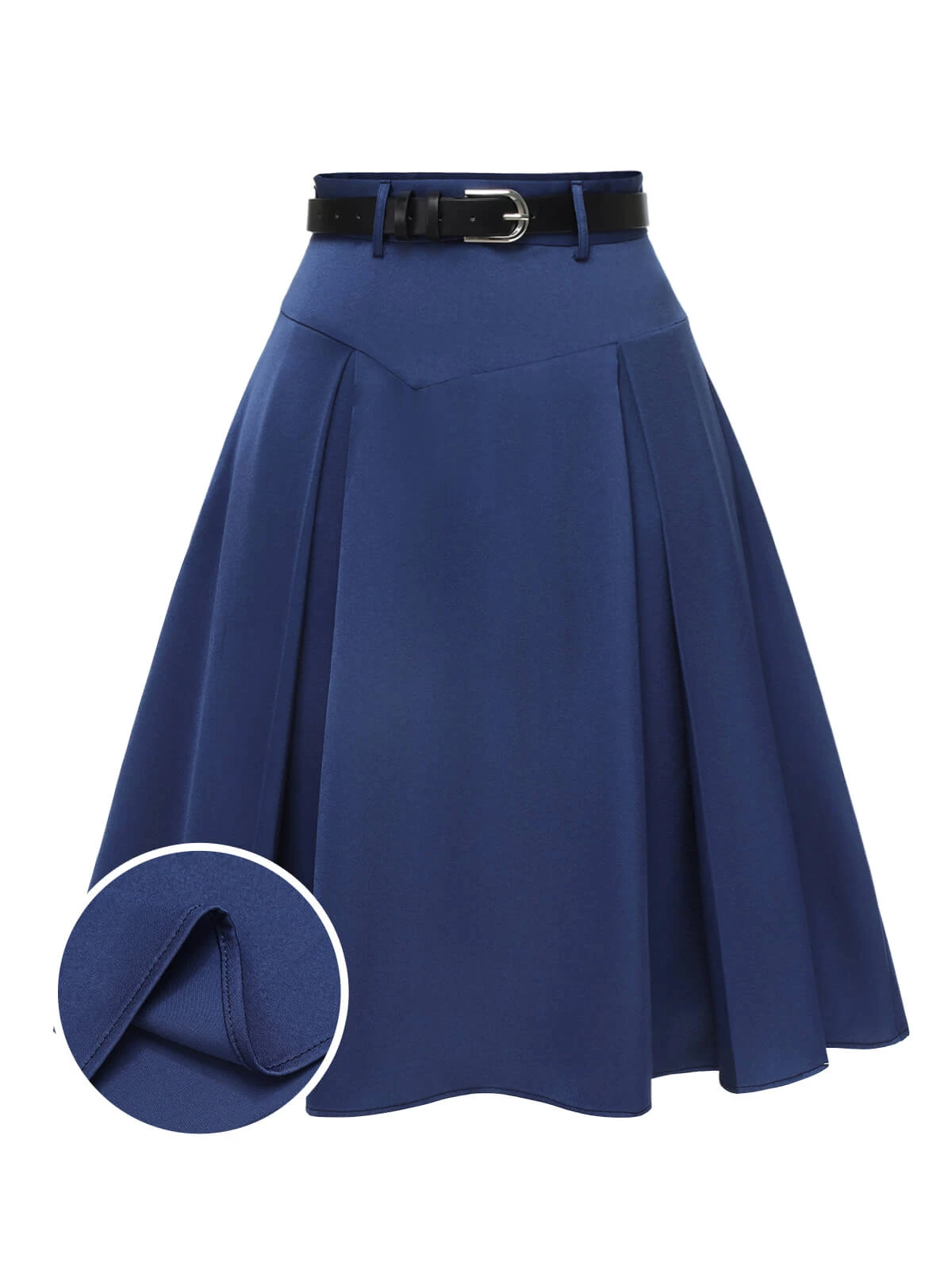 Dark Blue 1950s Solid High-Waist Pleated Skirt 3 Dark Blue 1950s Solid High-Waist Pleated Skirt