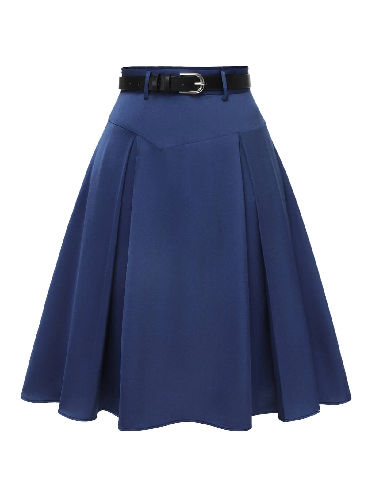 Dark Blue 1950s Solid High-Waist Pleated Skirt 4 Dark Blue 1950s Solid High-Waist Pleated Skirt - Image 2