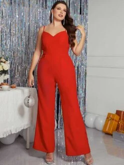 [Plus Size] Red 1930s Spaghetti Strap Solid Jumpsuit -Women's Fashion Sales SCHL003380 R 4 compressed
