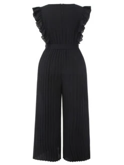 [Plus Size] Black 1930s Ruffle V-Neck Pleated Jumpsuit -Women's Fashion Sales SCHL003467 B 1 4