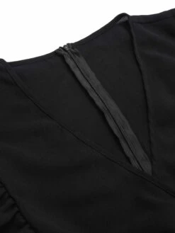 [Plus Size] Black 1930s Ruffle V-Neck Pleated Jumpsuit -Women's Fashion Sales SCHL003467 B 1 5