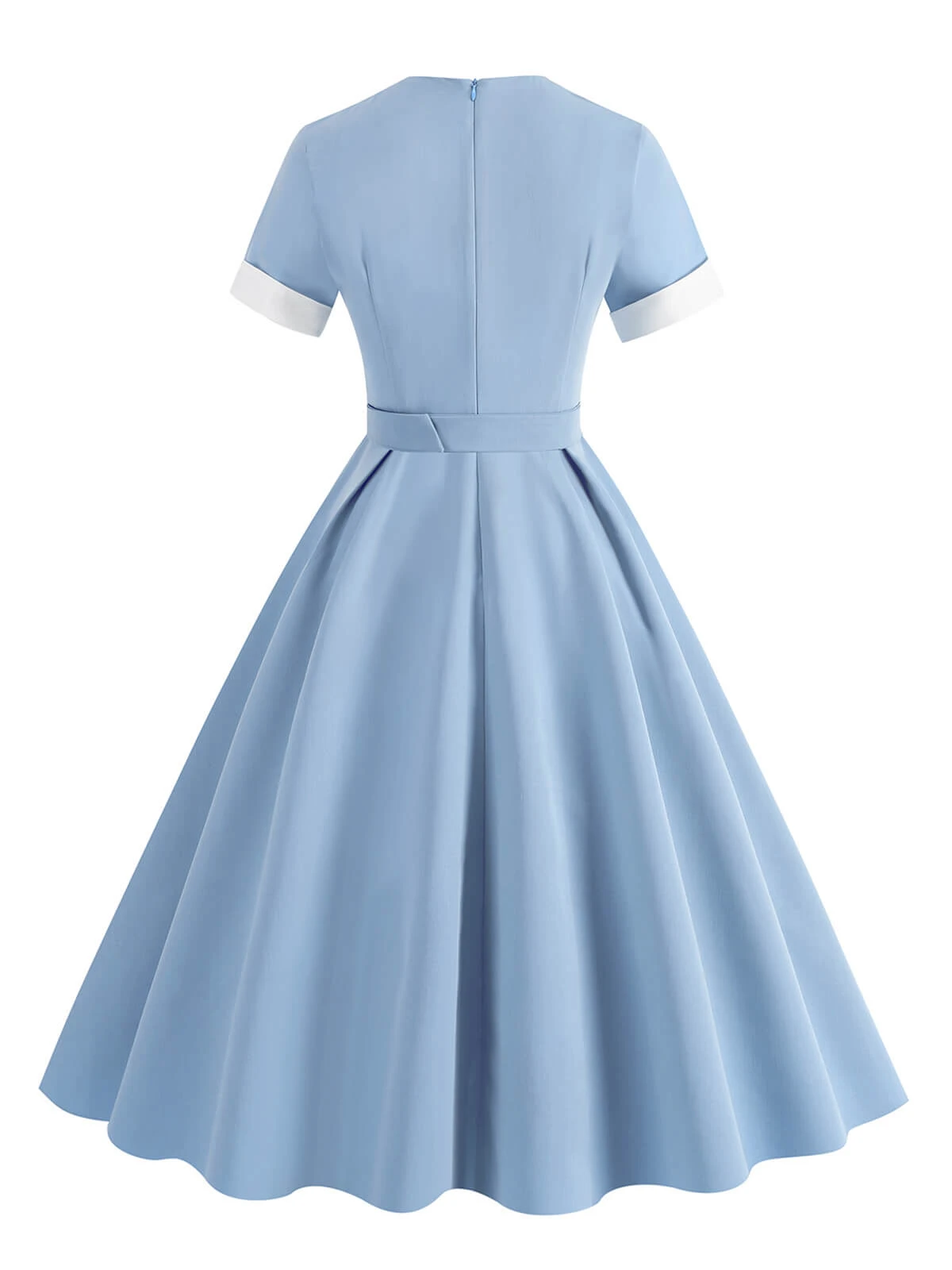 1950s Solid Contrast V-Neck Swing Dress 6 1950s Solid Contrast V-Neck Swing Dress - Image 4