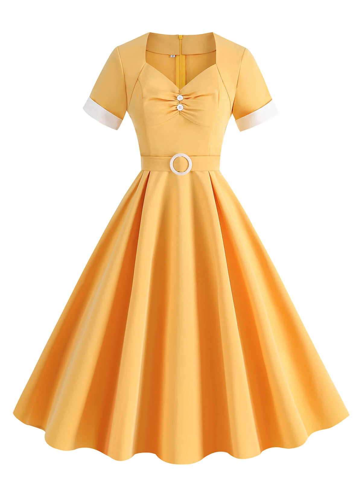 1950s Solid Contrast V-Neck Swing Dress 4 1950s Solid Contrast V-Neck Swing Dress - Image 2