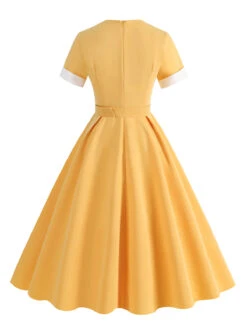 1950s Solid Contrast V-Neck Swing Dress 16 1950s Solid Contrast V-Neck Swing Dress -Women's Fashion Sales SCHL003467 Y 3