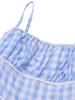 Blue 1950s Spaghetti Strap Plaids Bow Decor Dress -Women's Fashion Sales SCHL003473 4 compressed