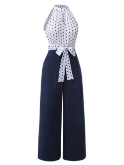 Blue 1940s Halter Polka Dot Jumpsuit -Women's Fashion Sales SCHL003478 2