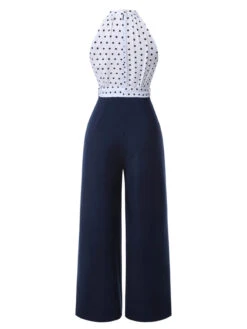 Blue 1940s Halter Polka Dot Jumpsuit -Women's Fashion Sales SCHL003478 3