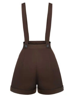 Deep Brown 1940s Buttons Overalls Shorts -Women's Fashion Sales SCHL003498 3 compressed