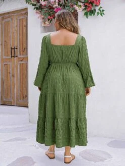[Plus Size] Green 1950s Square Neck Solid Dress -Women's Fashion Sales SCHL003506 G 6 compressed