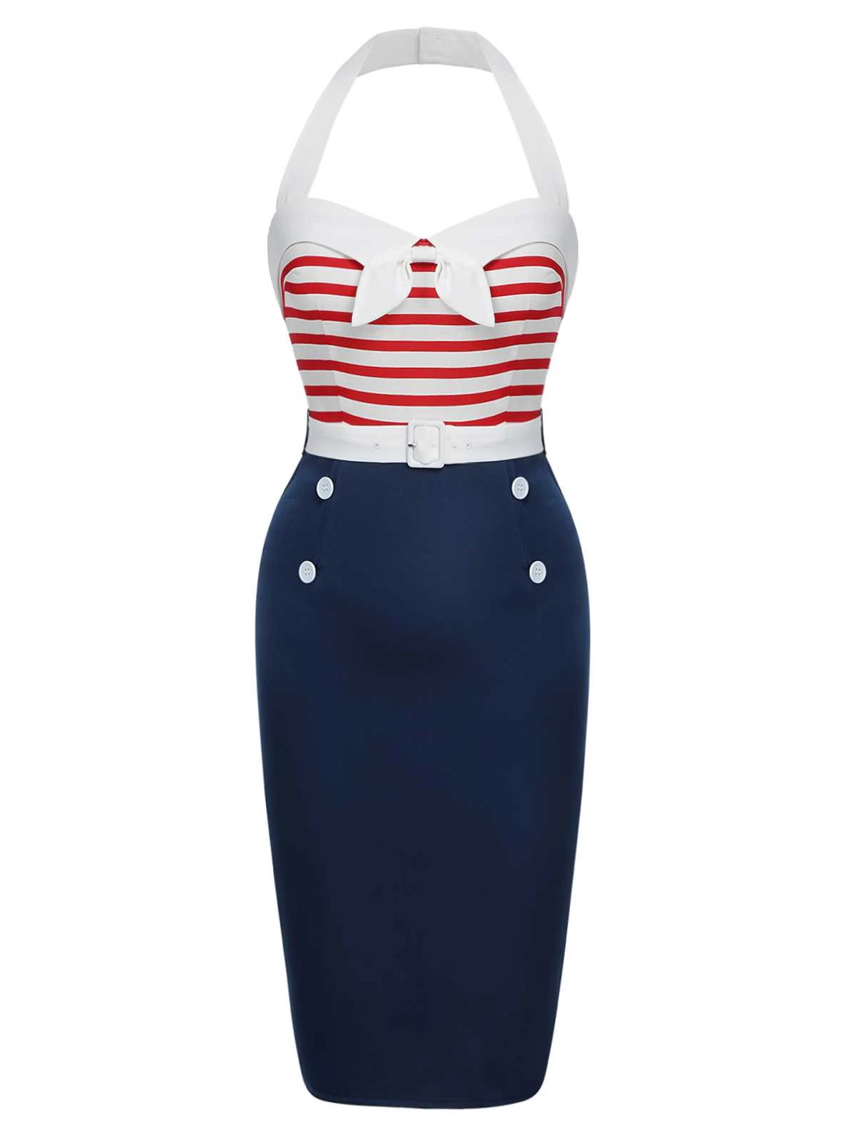 1960s Halter Stripes Bow Belted Dress 4 1960s Halter Stripes Bow Belted Dress - Image 2