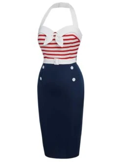 1960s Halter Stripes Bow Belted Dress 11 1960s Halter Stripes Bow Belted Dress -Women's Fashion Sales SCHL003516 2 compressed