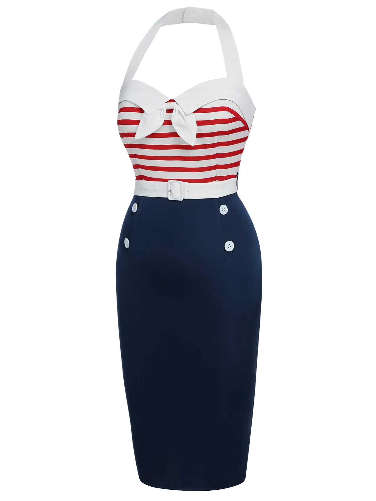 1960s Halter Stripes Bow Belted Dress 5 1960s Halter Stripes Bow Belted Dress - Image 3