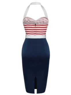 1960s Halter Stripes Bow Belted Dress 12 1960s Halter Stripes Bow Belted Dress -Women's Fashion Sales SCHL003516 3 compressed