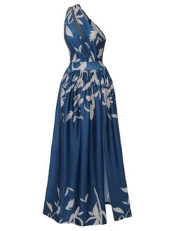 Blue 1940s One-Shoulder Plants Slit Dress -Women's Fashion Sales SCHL003531 2 compressed