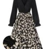 Black 1950s Leopard V-Neck Patchwork Dress 2 Black 1950s Leopard V-Neck Patchwork Dress -Women's Fashion Sales SCHL003551 01