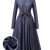 Blue 1940s Solid Shirt Collar Belt Dress -Women's Fashion Sales SCHL003552 01