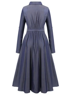 Blue 1940s Solid Shirt Collar Belt Dress -Women's Fashion Sales SCHL003552 4