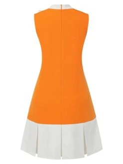 Orange 1960s Crew Bowknot Sleeveless Dress -Women's Fashion Sales SCHL003564 3 compressed