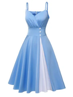 [Pre-Sale] Blue 1950s Spaghetti Straps Patchwork Dress -Women's Fashion Sales SCHL003567 2