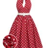 Red 1950s Polka Dot Halter Dress -Women's Fashion Sales SCHL003568 01