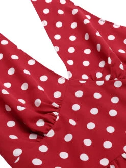 Red 1950s Polka Dot Halter Dress -Women's Fashion Sales SCHL003568 4