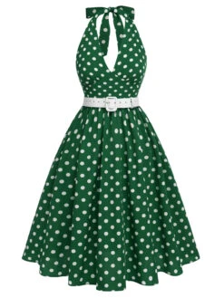 Red 1950s Polka Dot Halter Dress -Women's Fashion Sales SCHL003568 1