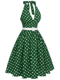 Red 1950s Polka Dot Halter Dress -Women's Fashion Sales SCHL003568 2
