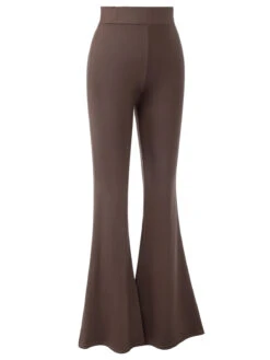 Dark Khaki 1950s Solid Flared Pants -Women's Fashion Sales SCHL003605 2