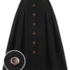 Black 1950s High-Waist Buttons A-Line Skirt -Women's Fashion Sales SCHL003614 01