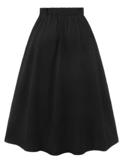 Black 1950s High-Waist Buttons A-Line Skirt -Women's Fashion Sales SCHL003614 3