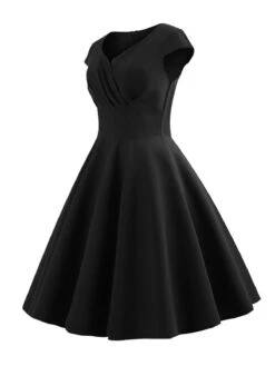 1950s Solid Heart Neck Short Sleeve Dress -Women's Fashion Sales SCHL003639 B 2