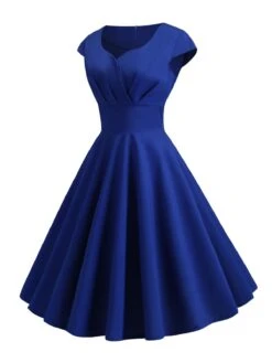 1950s Solid Heart Neck Short Sleeve Dress -Women's Fashion Sales SCHL003639 BL 2