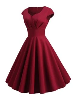 1950s Solid Heart Neck Short Sleeve Dress -Women's Fashion Sales SCHL003639 DER 2