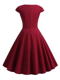 1950s Solid Heart Neck Short Sleeve Dress -Women's Fashion Sales SCHL003639 DER 3