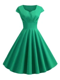 1950s Solid Heart Neck Short Sleeve Dress -Women's Fashion Sales SCHL003639 G 2