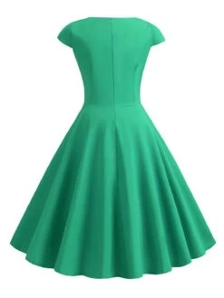 1950s Solid Heart Neck Short Sleeve Dress -Women's Fashion Sales SCHL003639 G 3