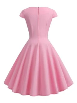 1950s Solid Heart Neck Short Sleeve Dress -Women's Fashion Sales SCHL003639 P 3