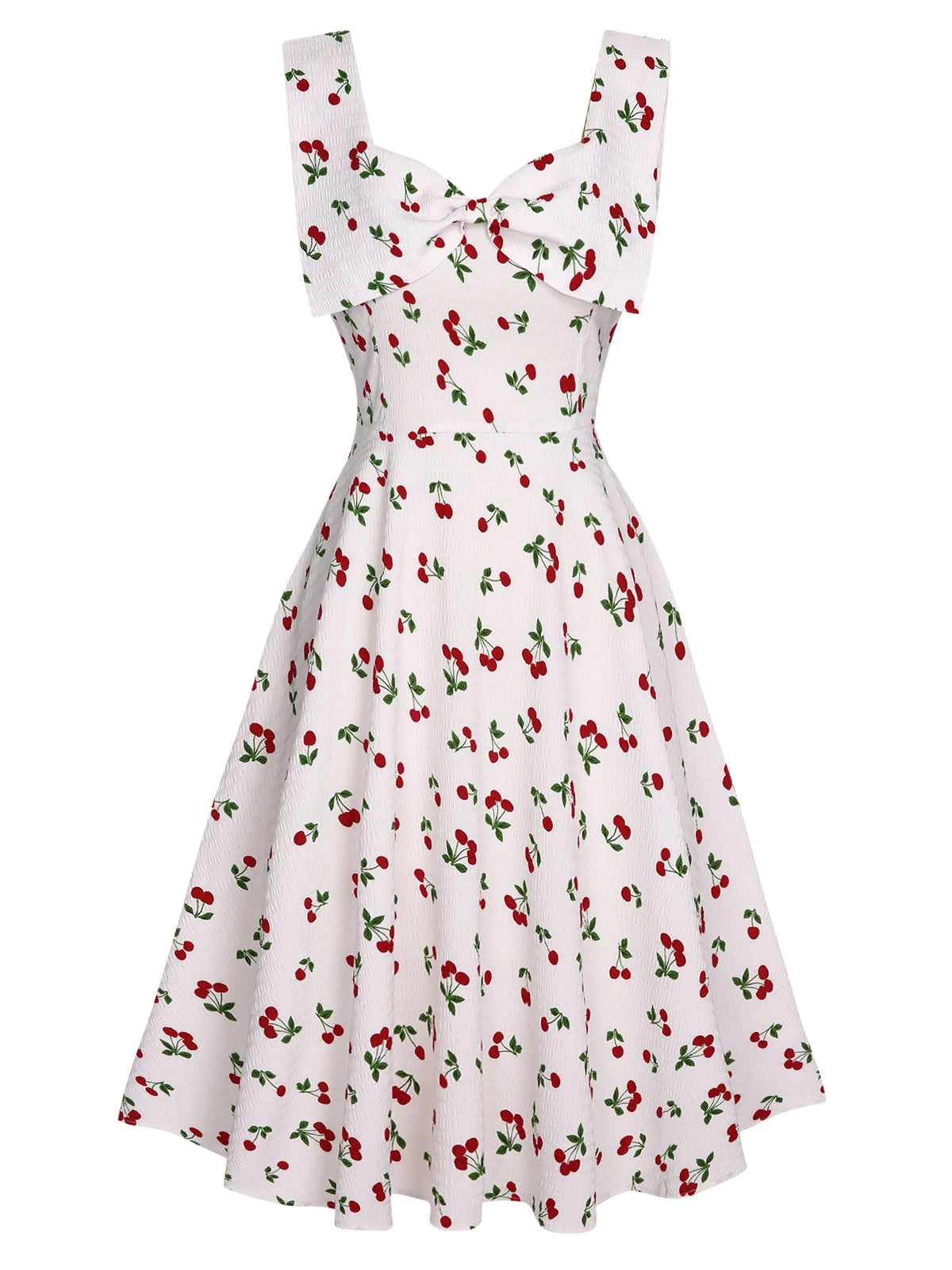 White 1950s Cherry Bow Sweetheart Neck Dress 4 White 1950s Cherry Bow Sweetheart Neck Dress - Image 2