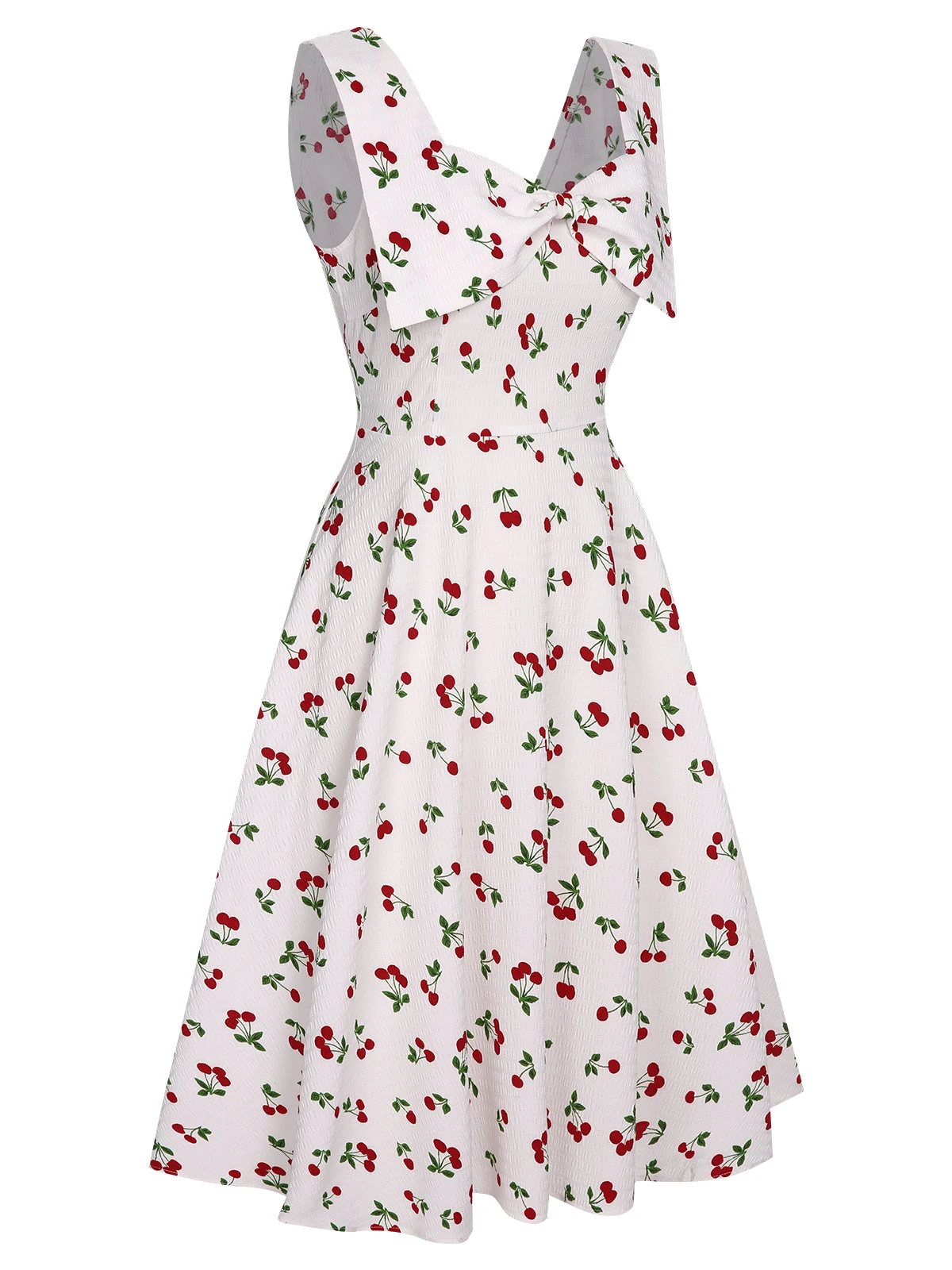 White 1950s Cherry Bow Sweetheart Neck Dress 5 White 1950s Cherry Bow Sweetheart Neck Dress - Image 3