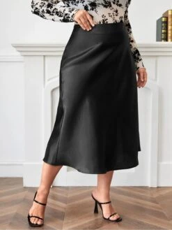 [Plus Size] Black 1950s A-Line Satin Skirt -Women's Fashion Sales SCHL003666 B 2