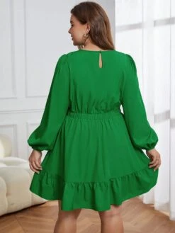 [Plus Size] Green 1940s Bell Sleeves Ruffled Hem Dress -Women's Fashion Sales SCHL003669 G 4