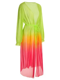 [Plus Size] Multicolor 1960s Gradient Color Long Cover Up -Women's Fashion Sales SCHL003675 MC 01 3