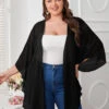 [Plus Size] Black 1960s Solid Dolman Sleeve Loose Cover Up -Women's Fashion Sales SCHL003676 1 6