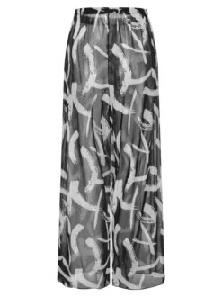 [Plus Size] Black 1930s Random Strokes Sheer Pants -Women's Fashion Sales SCHL003699 2