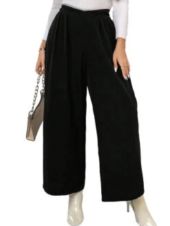 [Plus Size] Black 1940s Solid Pleated Waist Straight Pants -Women's Fashion Sales SCHL003719 B 5