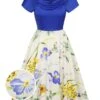 1950s Flowers Cowl Neck Patchwork Dress -Women's Fashion Sales SCHL003727 01
