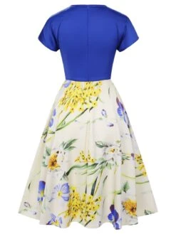 1950s Flowers Cowl Neck Patchwork Dress 12 1950s Flowers Cowl Neck Patchwork Dress -Women's Fashion Sales SCHL003727 3