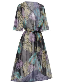 [Plus Size] Multicolor 1960s Tropical Botanical Tie Cover-Up -Women's Fashion Sales SCHL003733 2