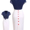 Blue & White 1960s Polka Dot Cap Sleeve Dress -Women's Fashion Sales SCHL003759 01