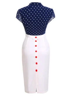 Blue & White 1960s Polka Dot Cap Sleeve Dress -Women's Fashion Sales SCHL003759 3